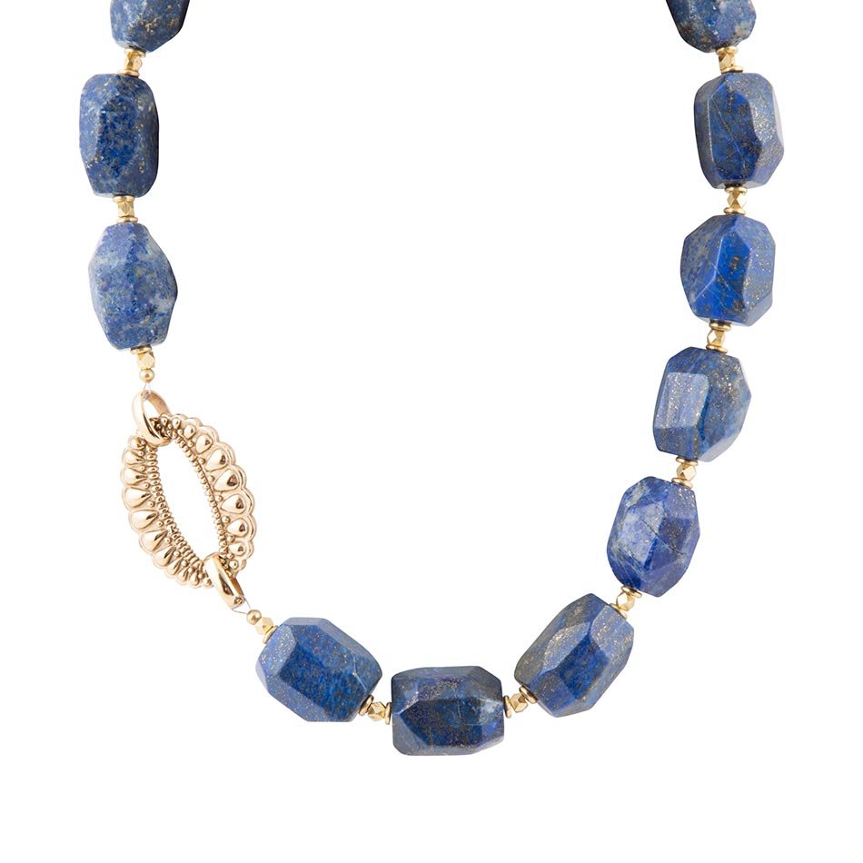 Barse Chunky Blue Lapis Station Golden Necklace