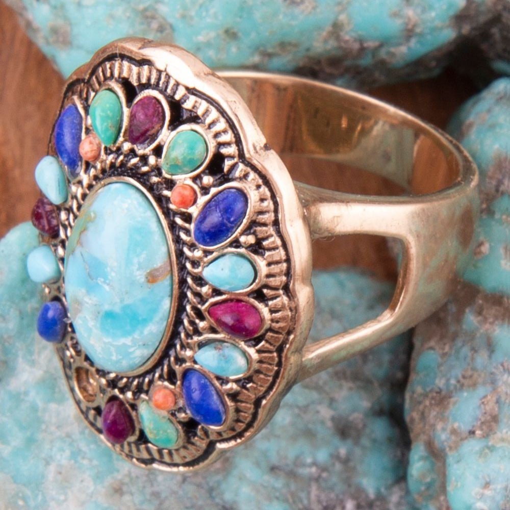 Barse Concho Colorful Golden Statement Ring