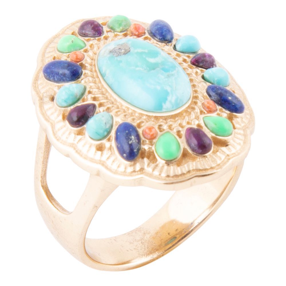 Barse Concho Colorful Golden Statement Ring