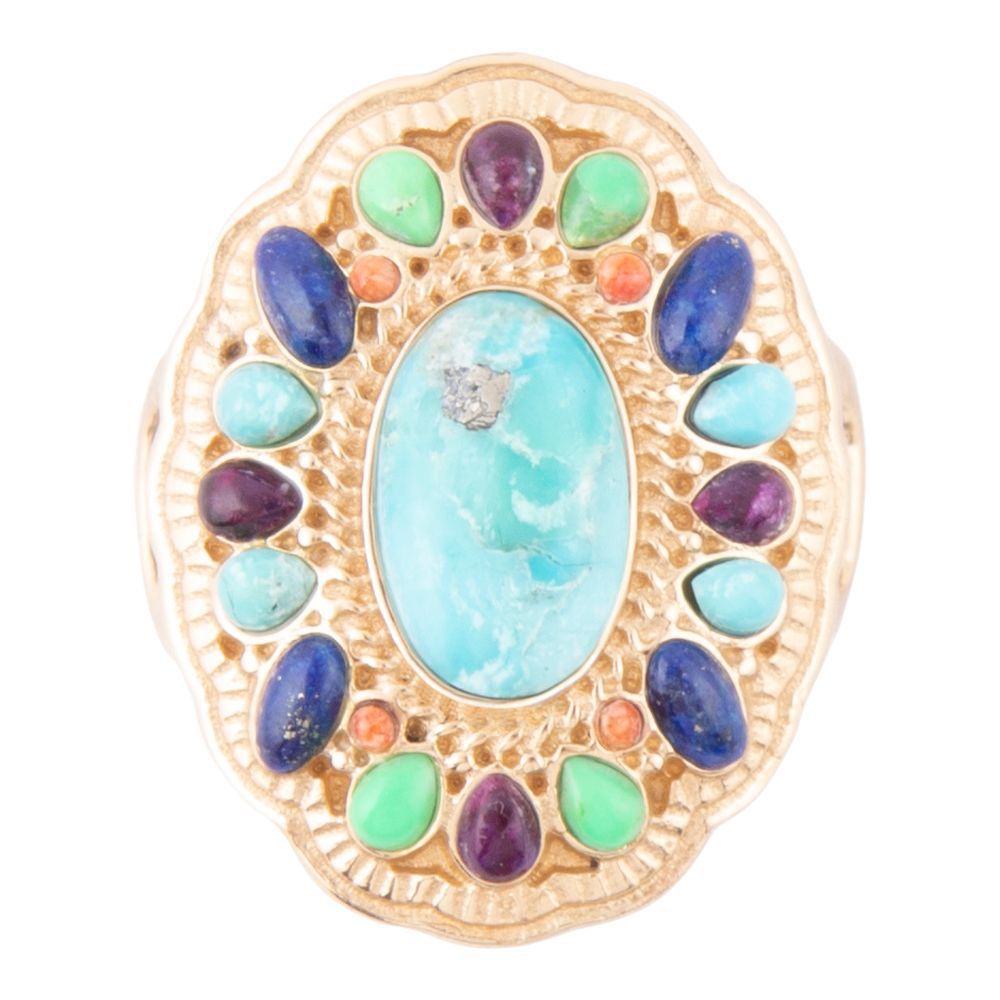 Barse Concho Colorful Golden Statement Ring