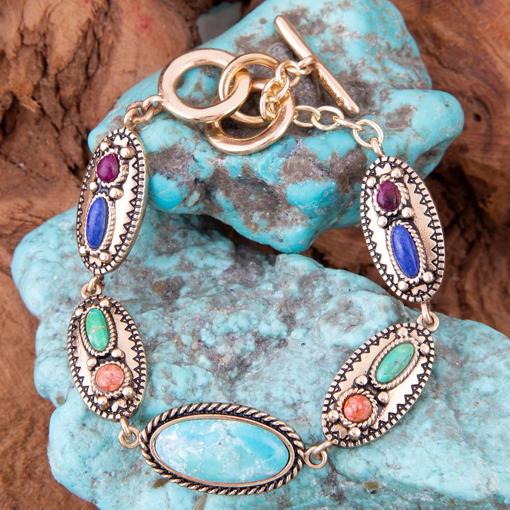 Barse Concho Colourfull Golden Link Bracelet