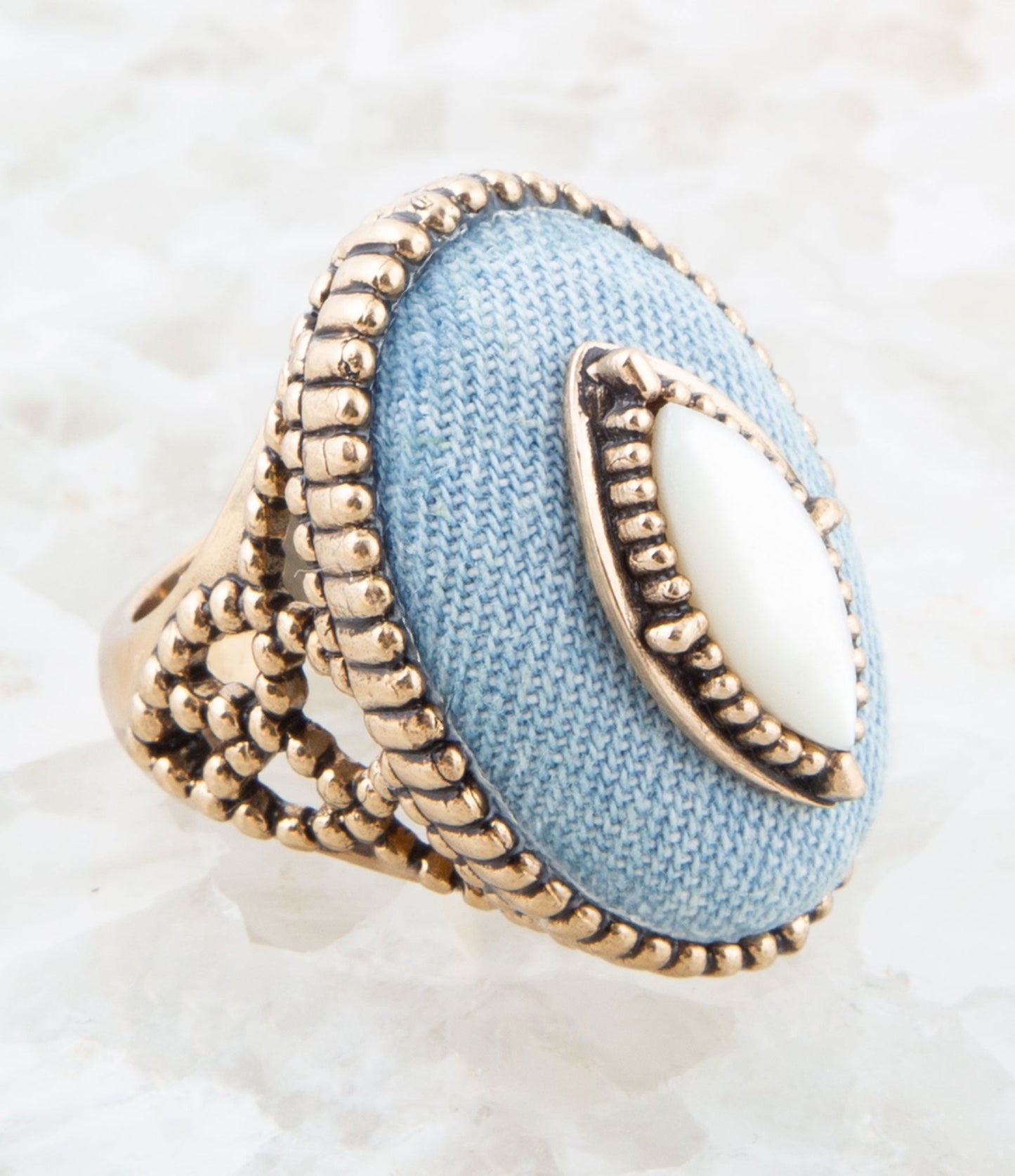 Barse Denim Dreams White Mother of Pearl Golden Statement Ring