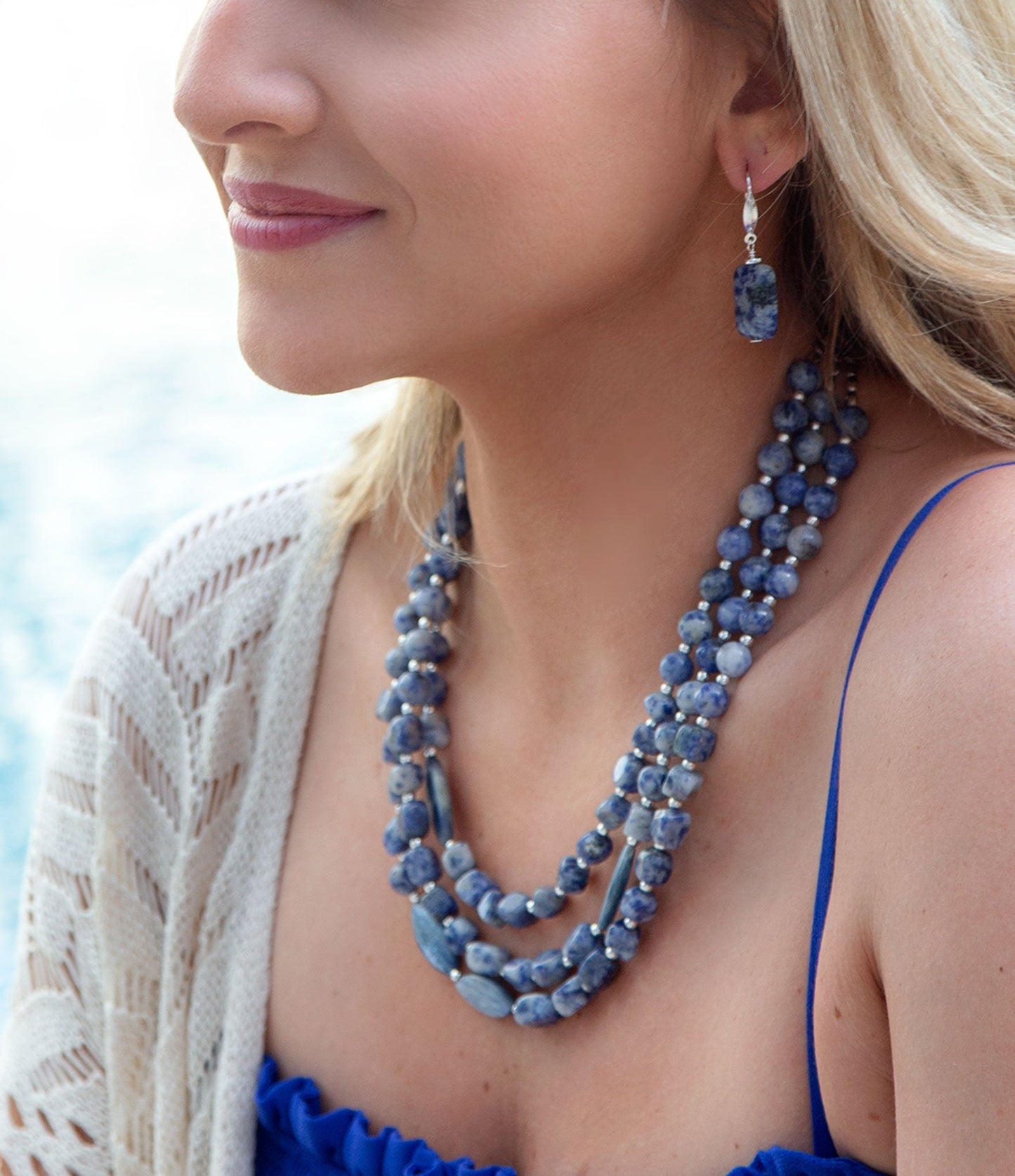 Barse Denim Kyanite Blue Lapis Sterling Silver Strand Necklace