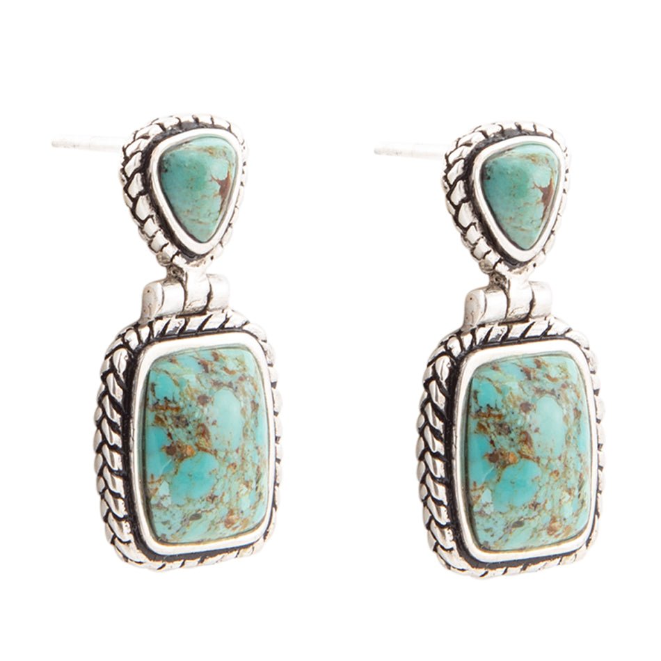 Barse Detailed Blue Turquoise and Sterling Silver Drop Earrings