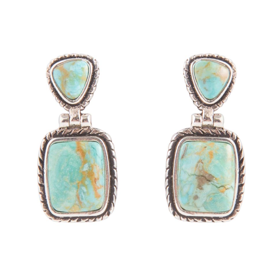 Barse Detailed Blue Turquoise and Sterling Silver Drop Earrings