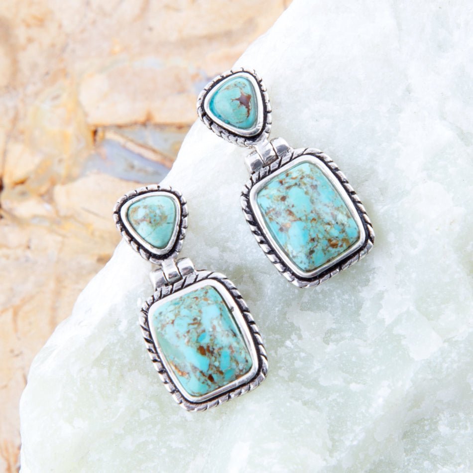 Barse Detailed Blue Turquoise and Sterling Silver Drop Earrings