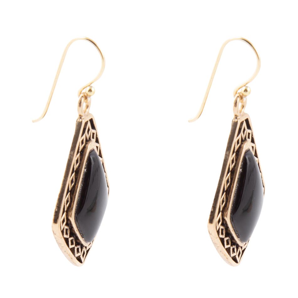 Barse Diamond Black Onyx Stone Golden Drop Earrings