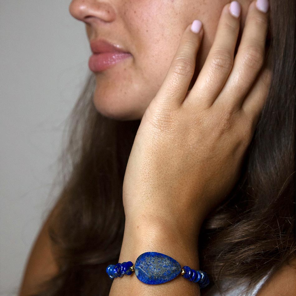 Barse Dreamy  Blue Lapis Chunky Golden Bracelet