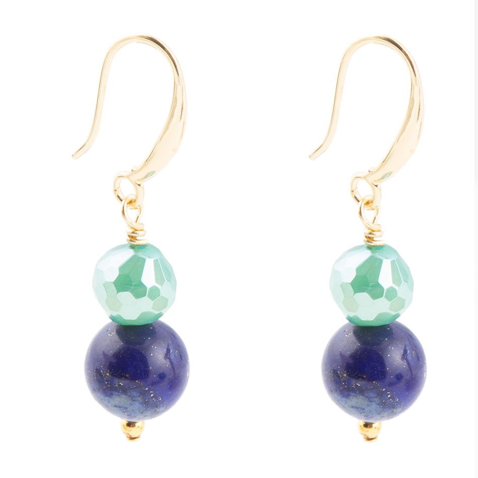 Barse Dreamy Blue Lapis Green Golden Drop Earrings