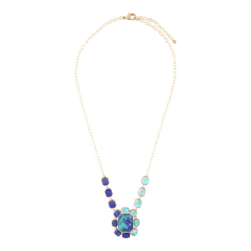 Barse Duality Blue Lapis and Turquoise Golden Pendant Necklace