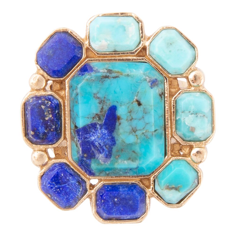 Barse Duality Blue Lapis and Turquoise Golden Statement Ring