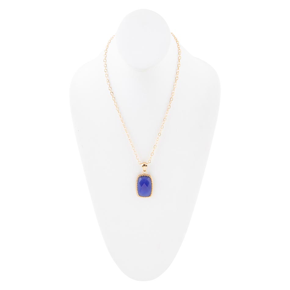 Filigreed Blue Agate Golden Pendant Necklaces