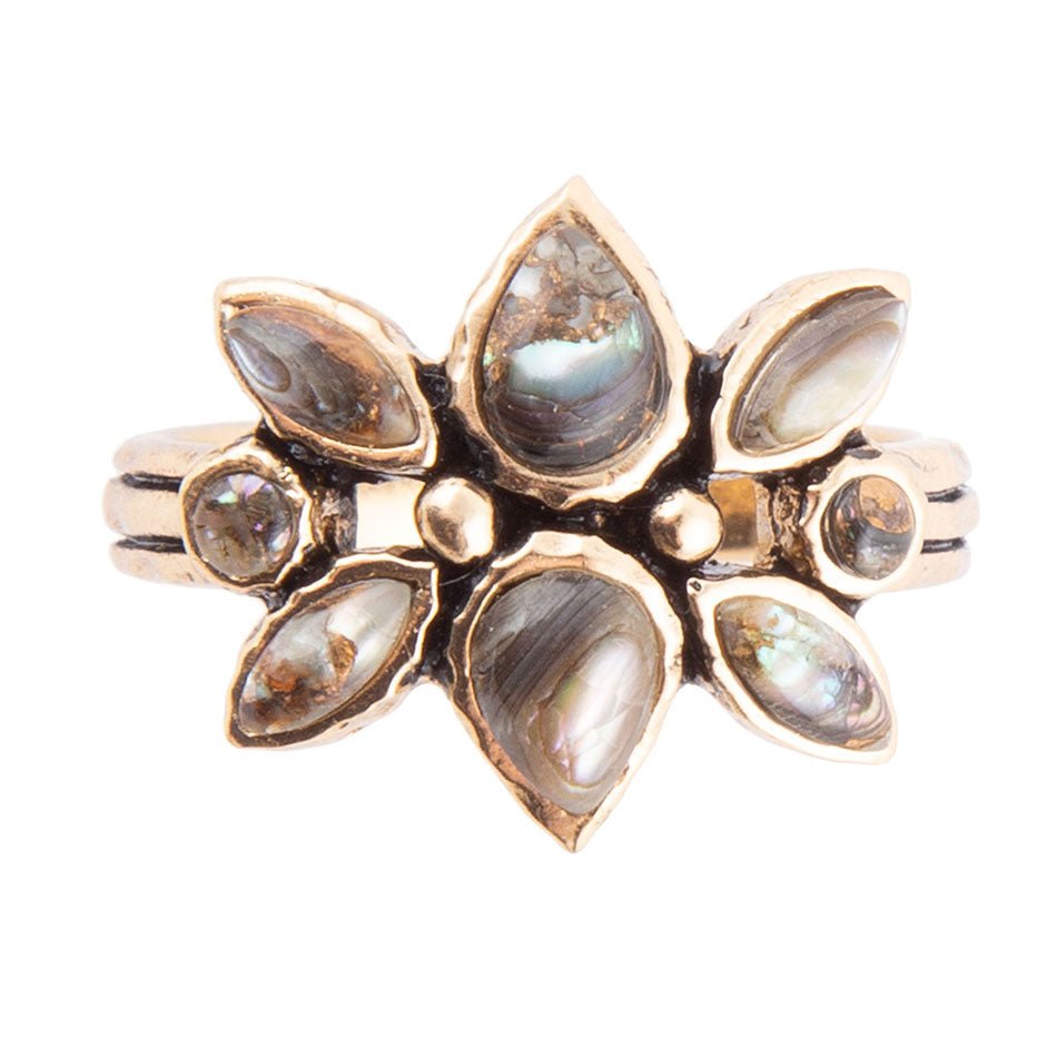 Barse Floral Blue Abalone Golden Bronze Ring