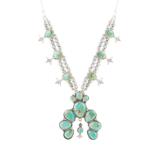 Barse Squash Blossom Statement Blue Turquoise and Sterling Silver Necklace