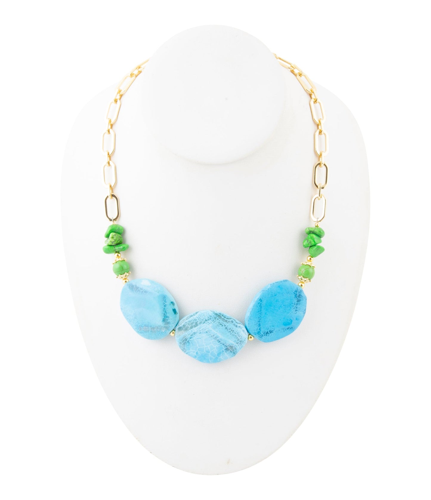 Fresh Twist Lime and Blue Agate Golden Chunky Necklace