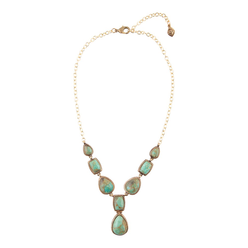 Barse Genuine Blue Turquoise Roped Golden Bronze Y Necklace