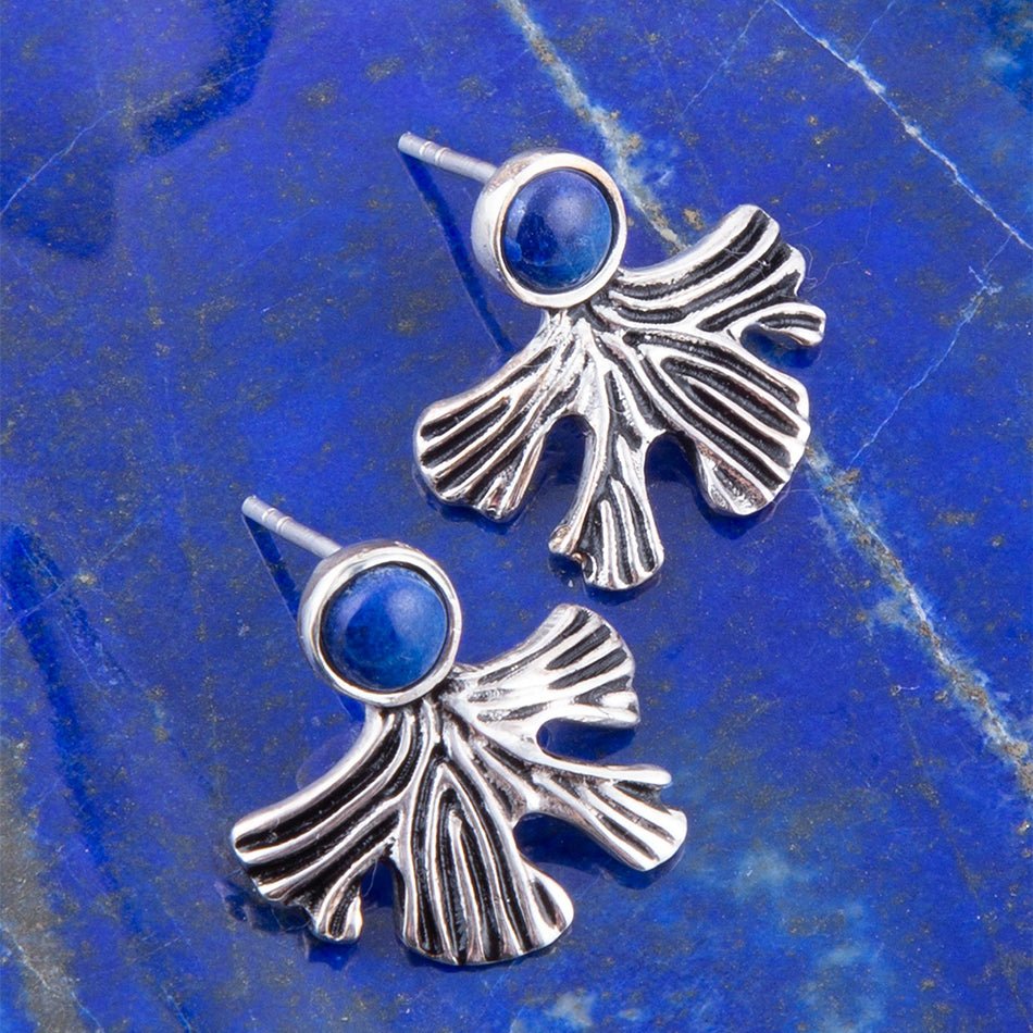 Barse Ginko Blue Lapis and Sterling Silver Stud Earrings