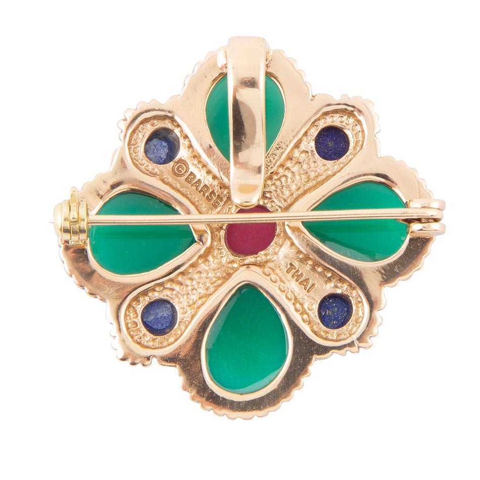 Barse Green Onyx Mixed Stone Golden Brooche
