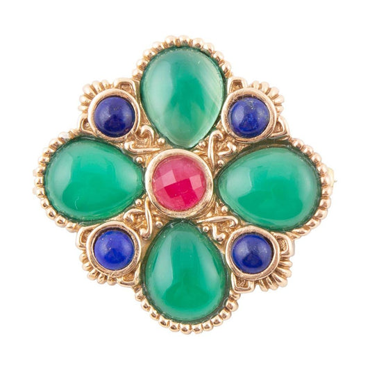 Barse Green Onyx Mixed Stone Golden Brooche
