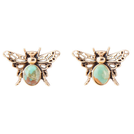 Barse Green Turquoise Golden Honey Bee Earrings