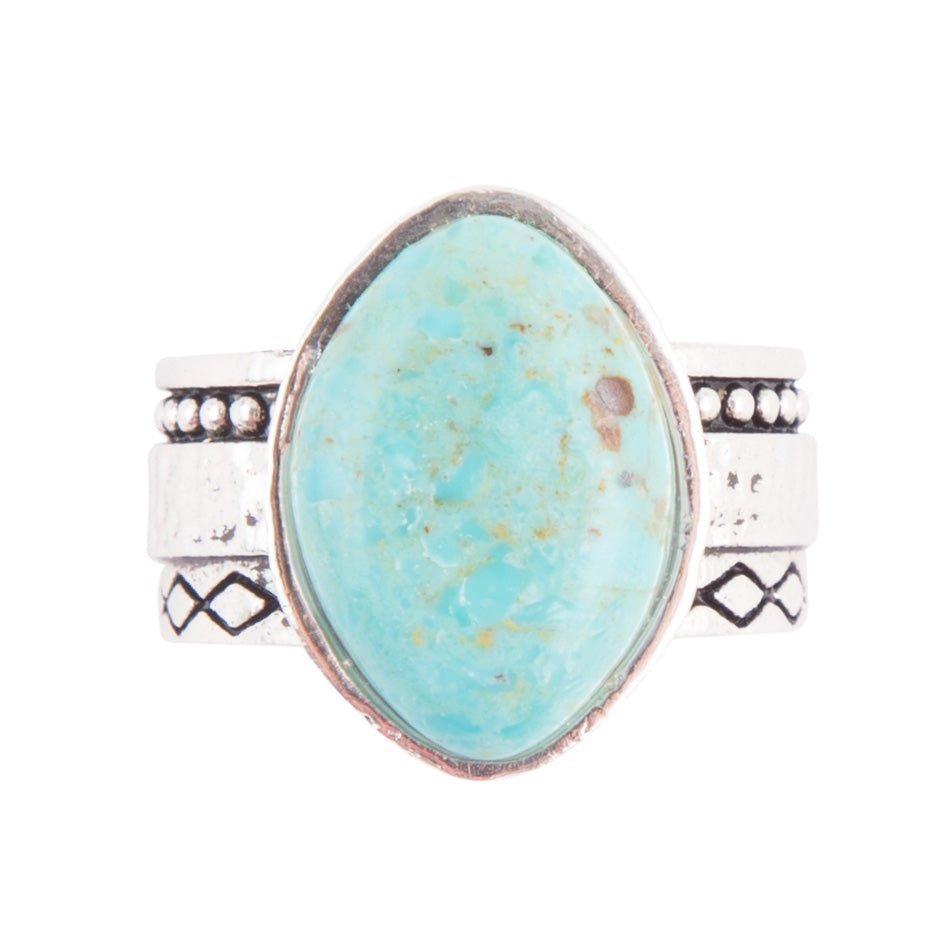 Hammered Big Sterling Silver and Blue Turquoise Ring