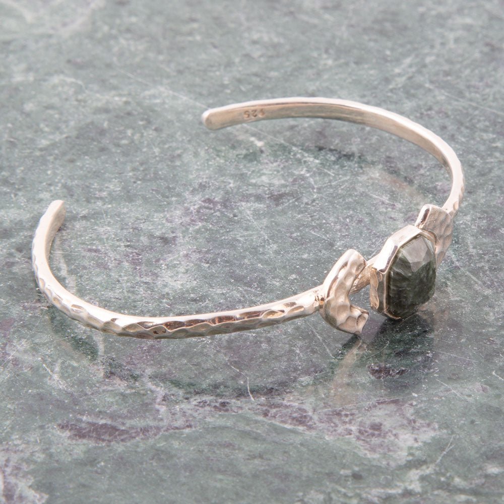 Barse Hammered Green Seraphinite and Sterling Silver Cuff Bracelet