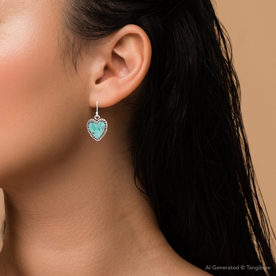 Heart Blue Chrysocolla Sterling Silver Drop Earrings