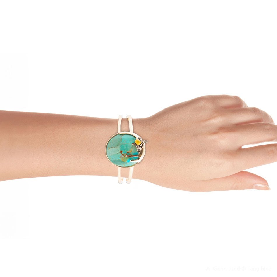 Barse Honey Bee Blue Turquoise Golden Cuff Bracelet