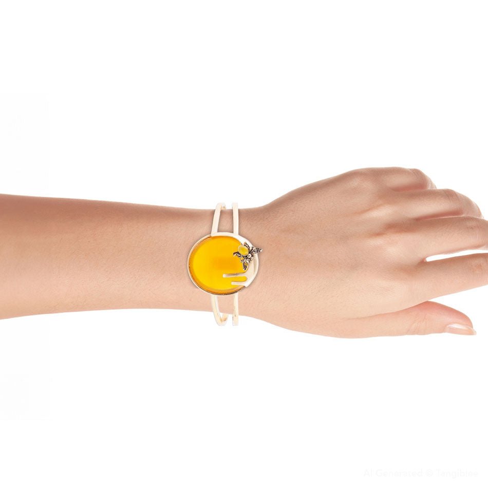 Barse Honey Bee Yellow Agate Golden Cuff Bracelet