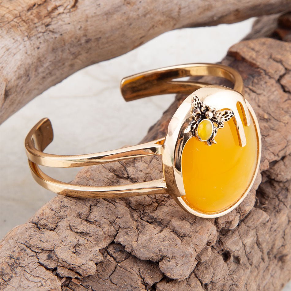 Barse Honey Bee Yellow Agate Golden Cuff Bracelet