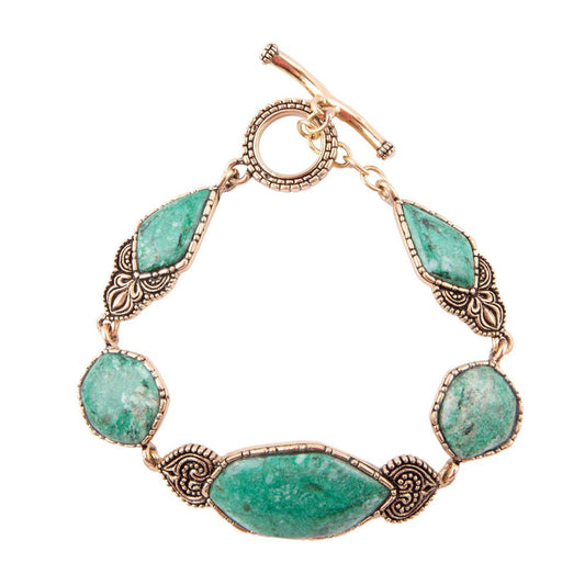 Barse Ikkat Green Chrysocolla Golden Link Bracelet