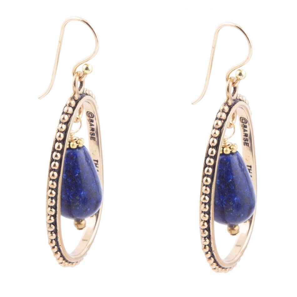 Barse Inline Blue Lapis Drop Golden Earrings