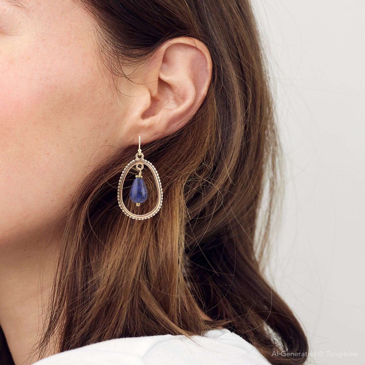 Barse Inline Blue Lapis Drop Golden Earrings