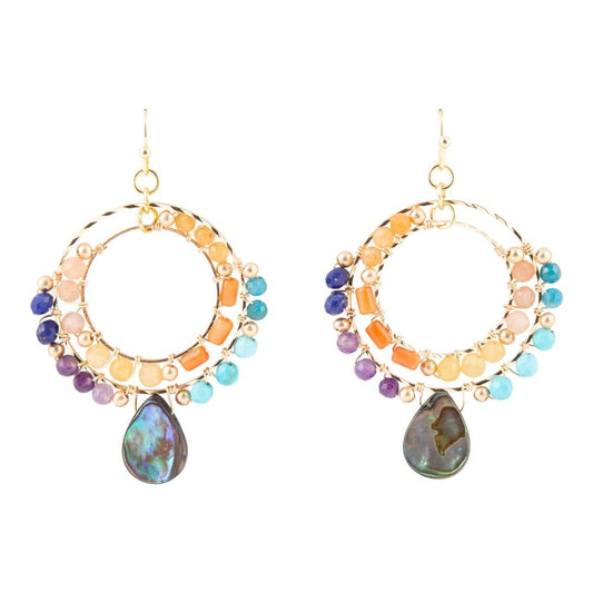 Barse Kaleidoscope Multistone Golden Chandelier Earrings