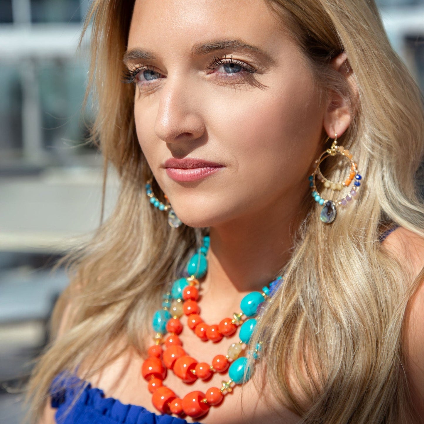 Barse Kaleidoscope Multistone Golden Chandelier Earrings