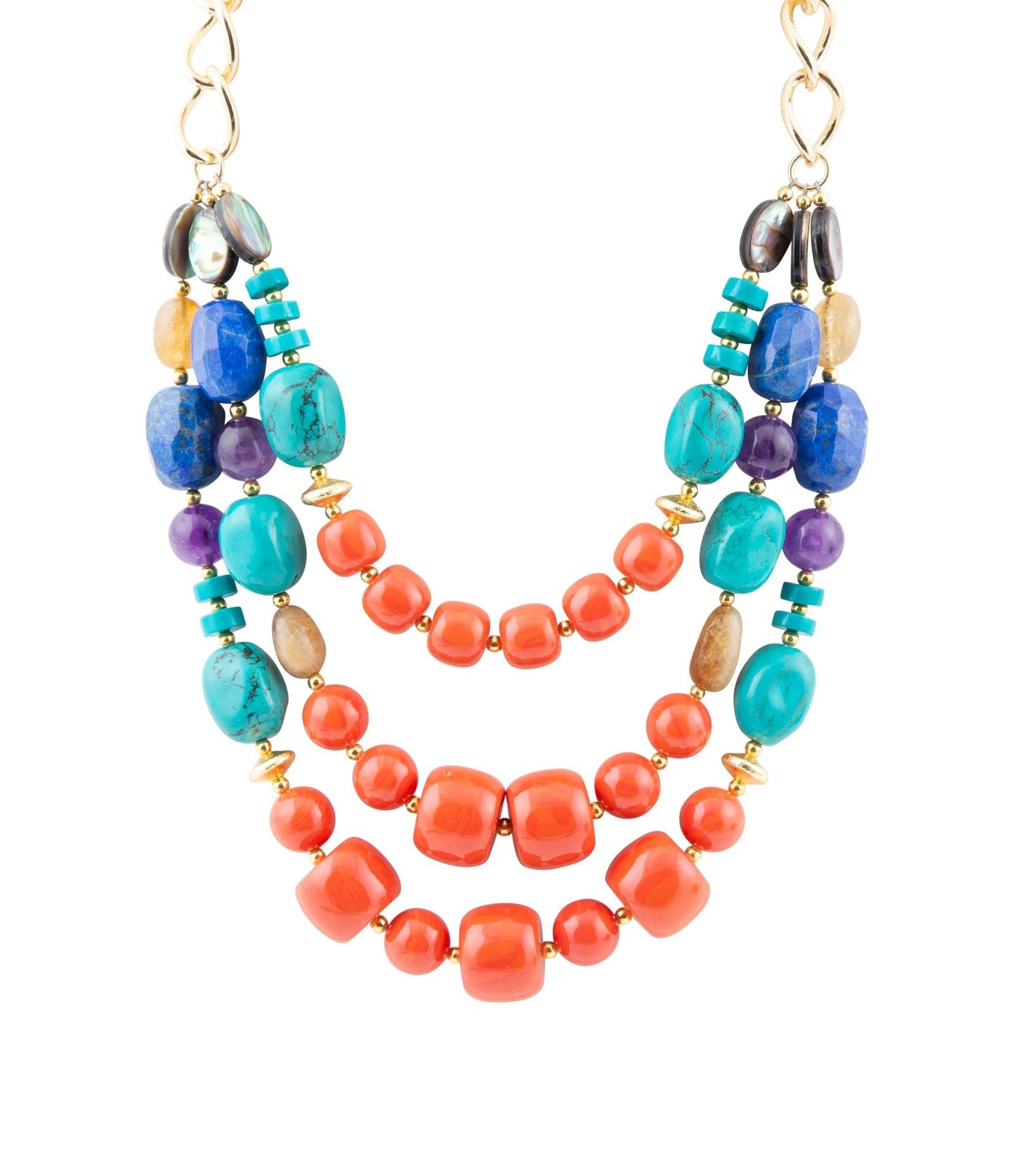 Barse Kaleidoscope Multistone Statement Golden Necklace