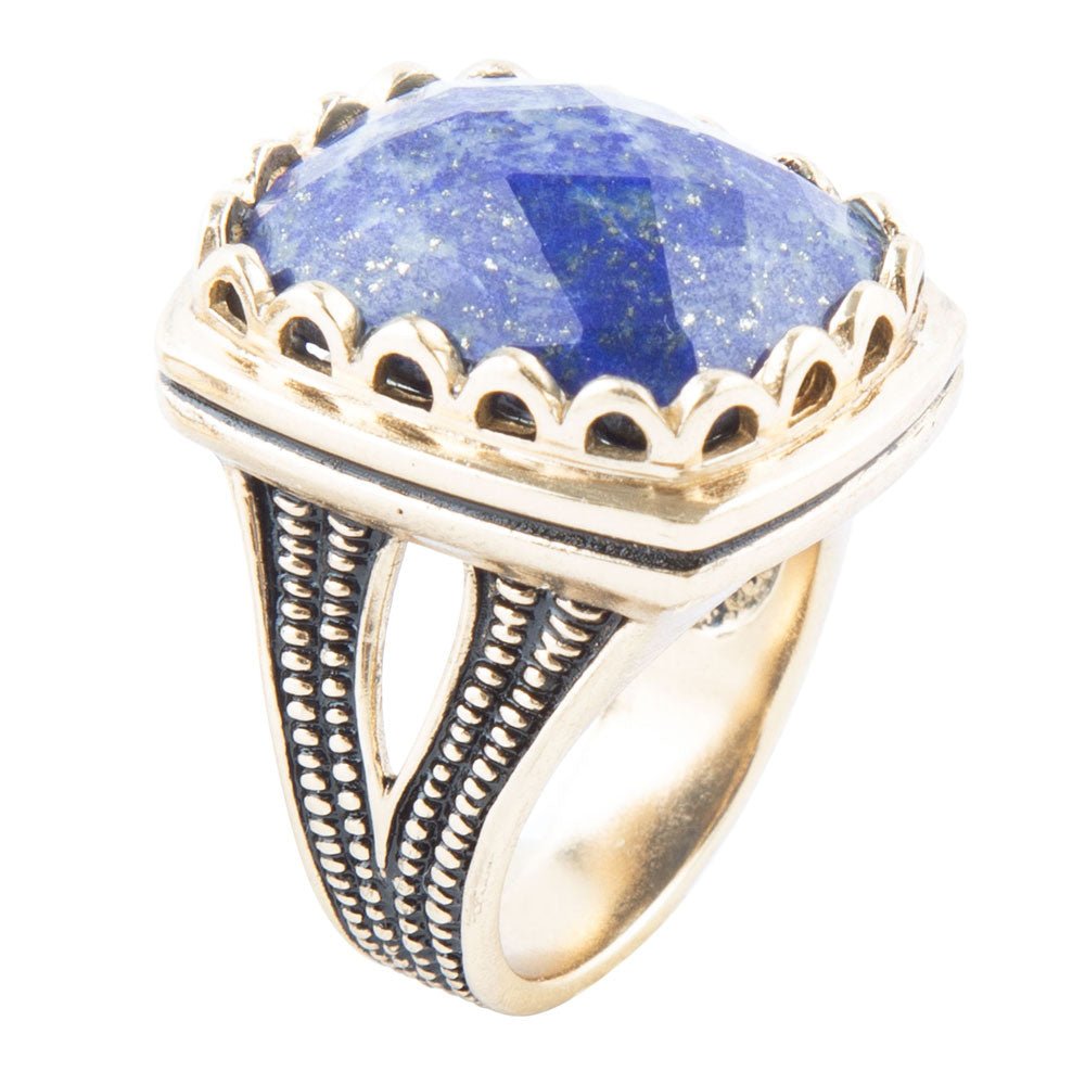 Barse Blue Lapis Golden Cocktail Ring