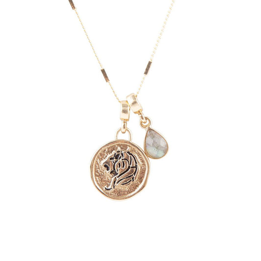 Barse Leo - Zodiac Gray Labradorite Golden Charm Necklace