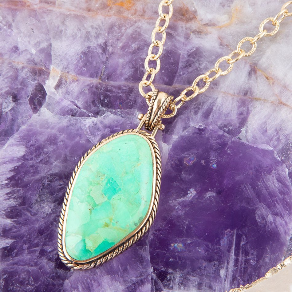Lime Green Turquoise Boulder Golden Pendant Necklace