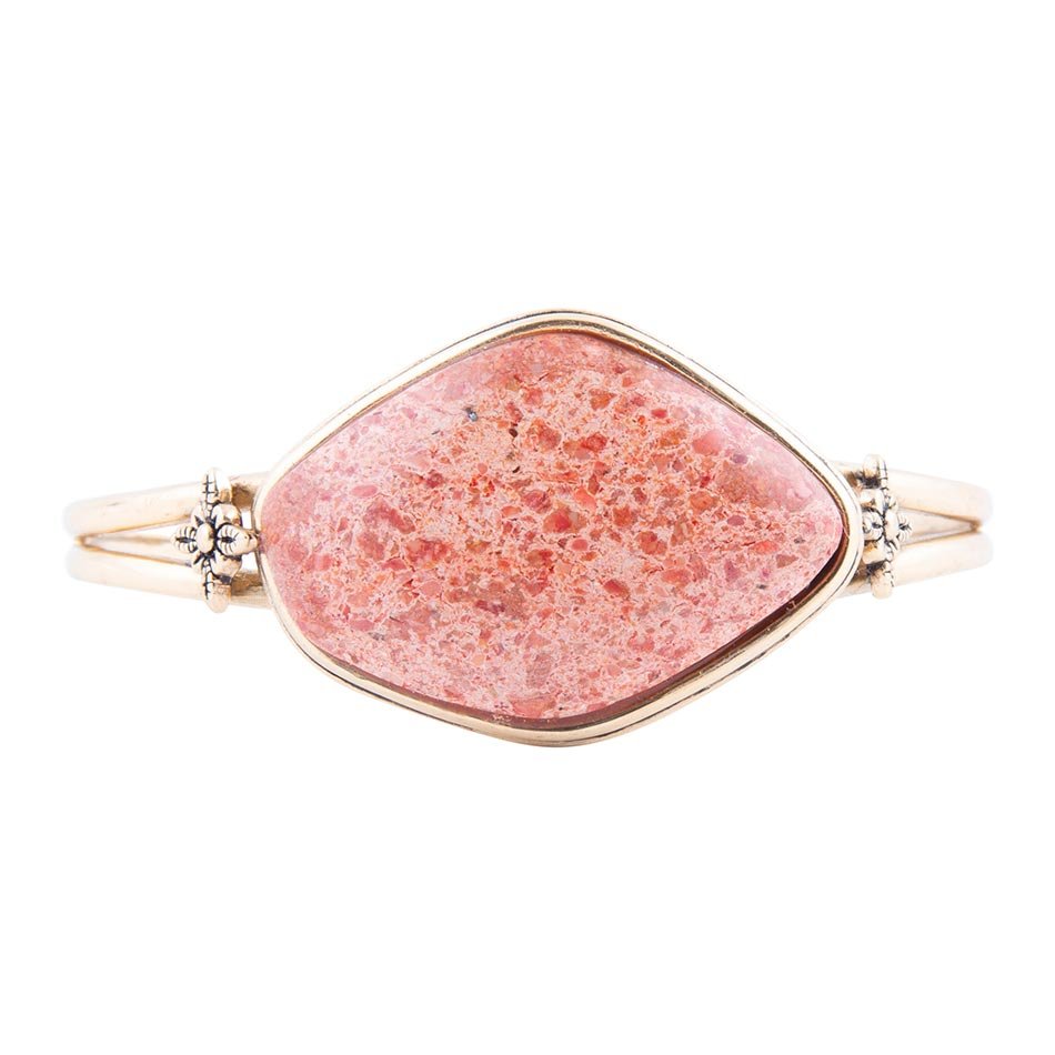 Lucent Orange Sponge Coral Cuff Golden Bracelet