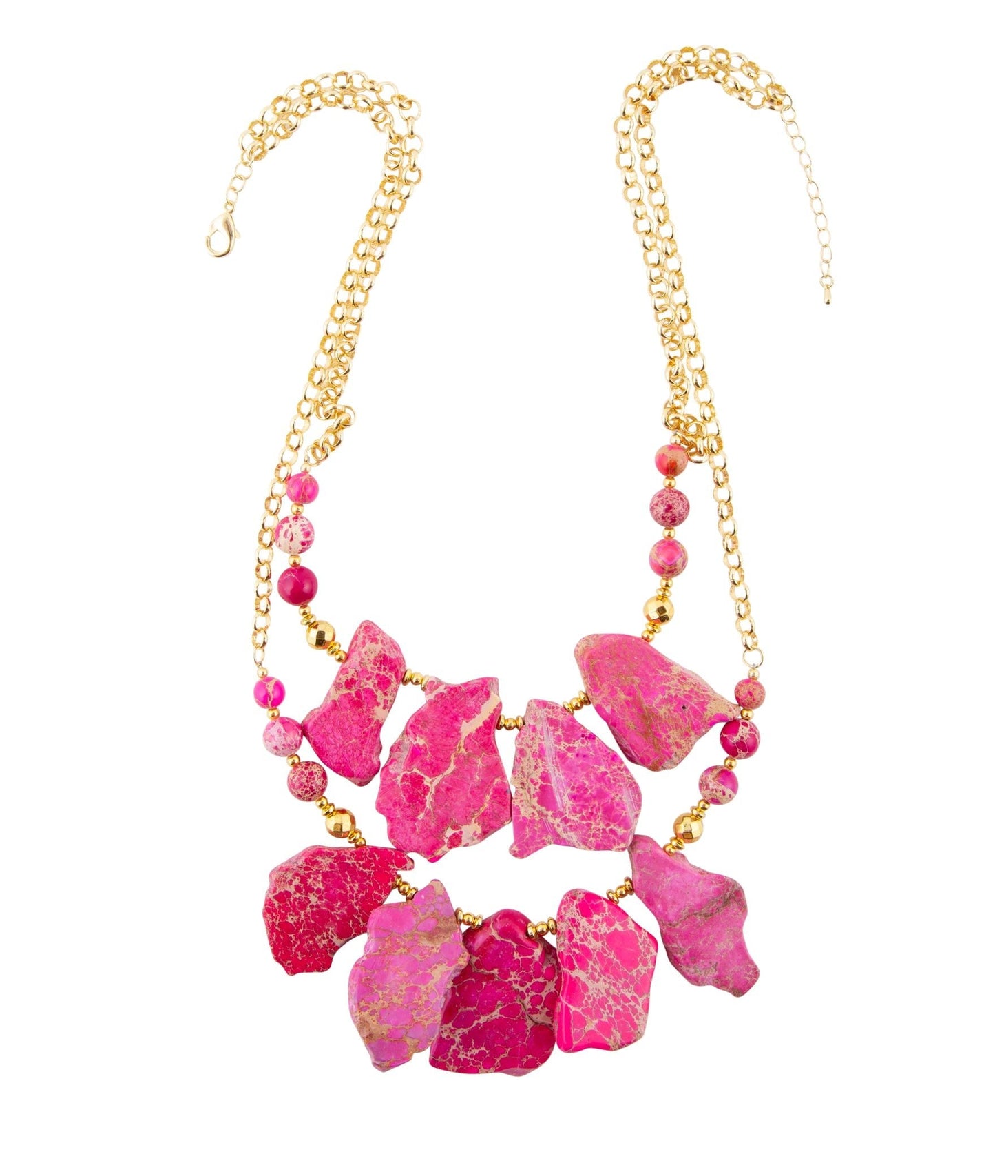 Barse Pink Magenta Dreams Jasper and Goldtone Statement Necklace