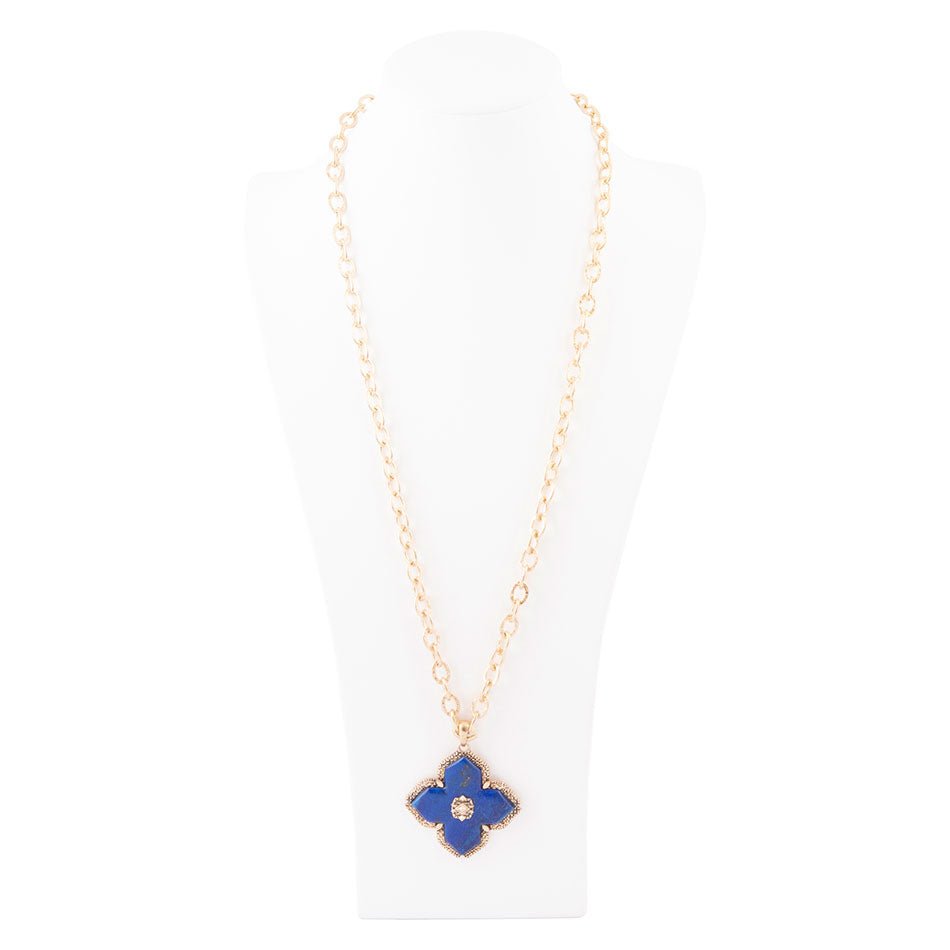 Barse Maltese Cross Blue Lapis Golden Chain Pendant Necklace