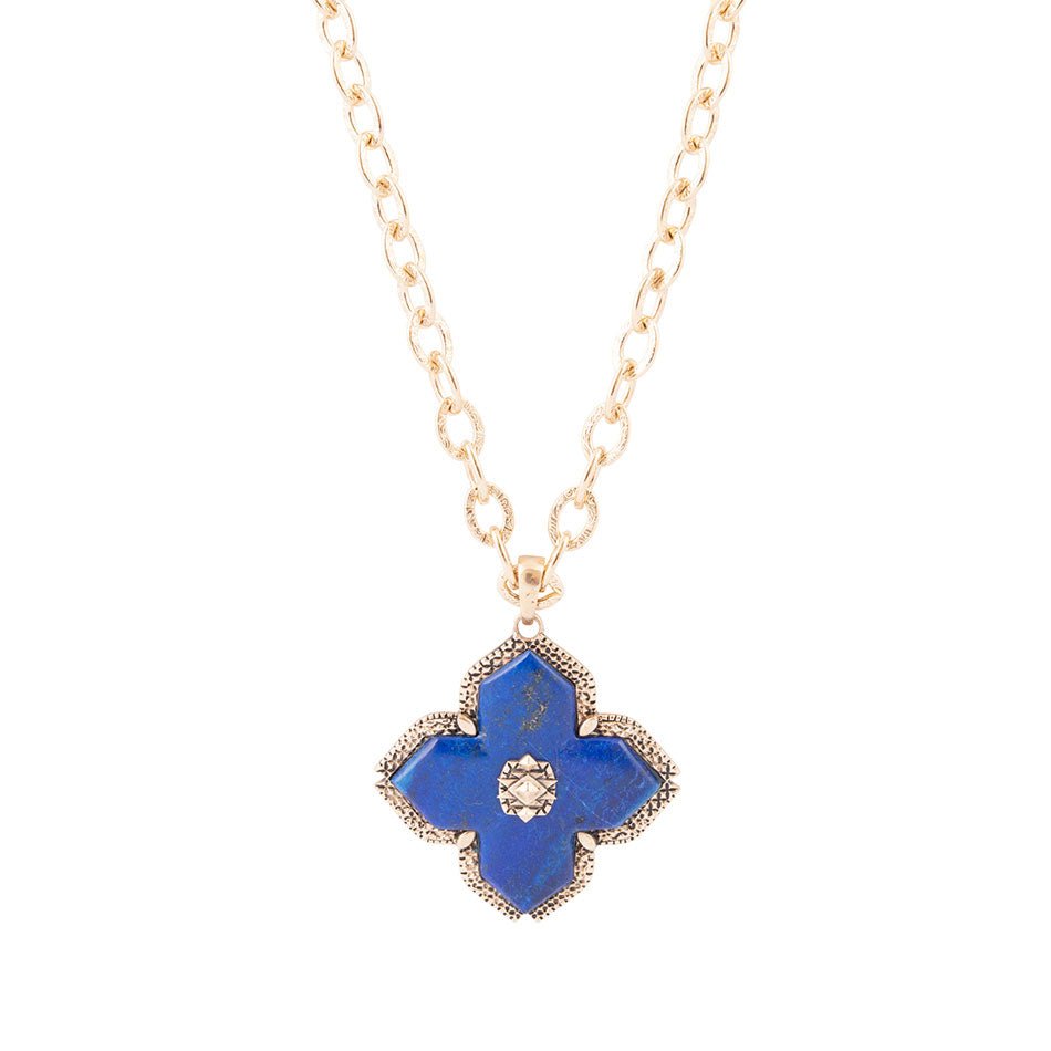 Barse Maltese Cross Blue Lapis Golden Chain Pendant Necklace
