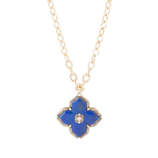 Barse Maltese Cross Blue Lapis Golden Chain Pendant Necklace