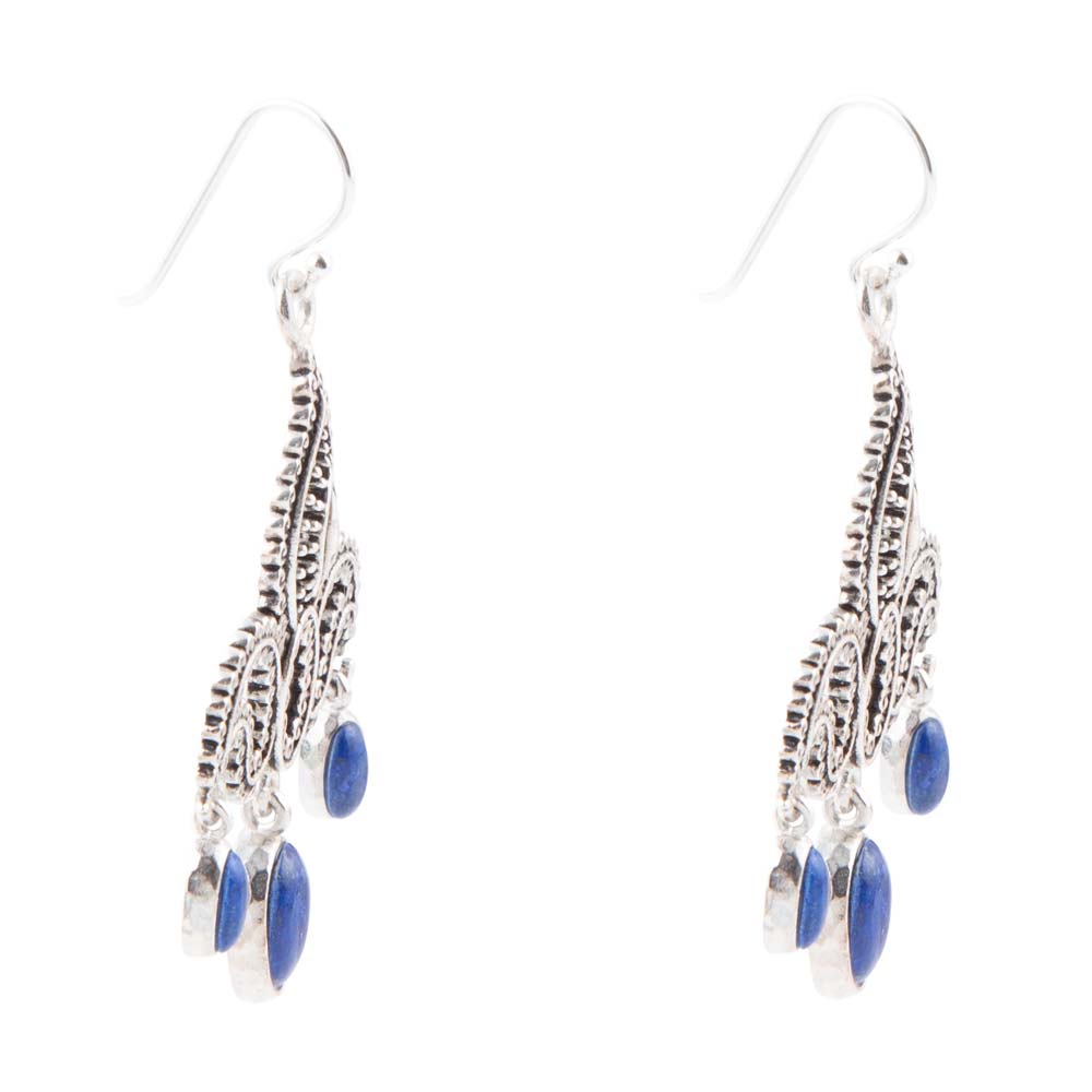 Barse Mehendi Blue Lapis and Sterling Silver Chandelier Earrings