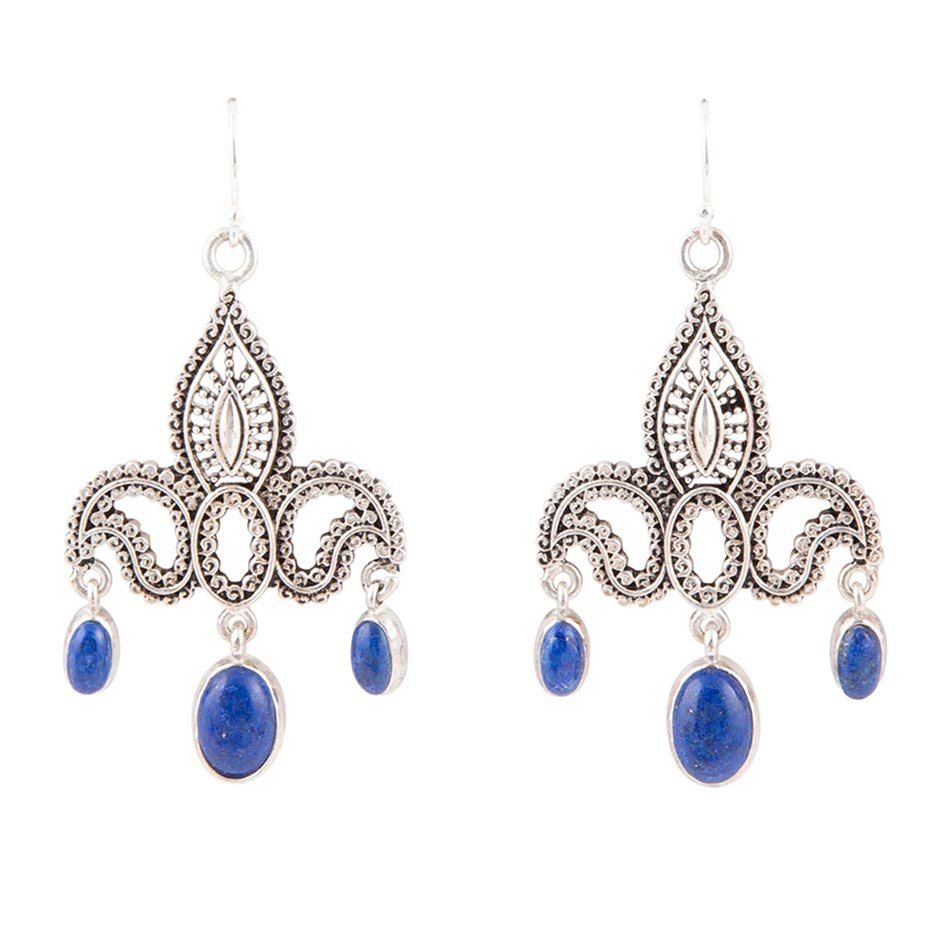 Barse Mehendi Blue Lapis and Sterling Silver Chandelier Earrings