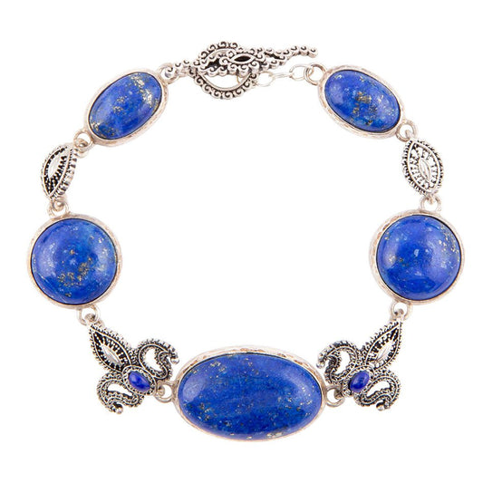 Barse Mehndi Blue Lapis and Sterling Silver Link Bracelet