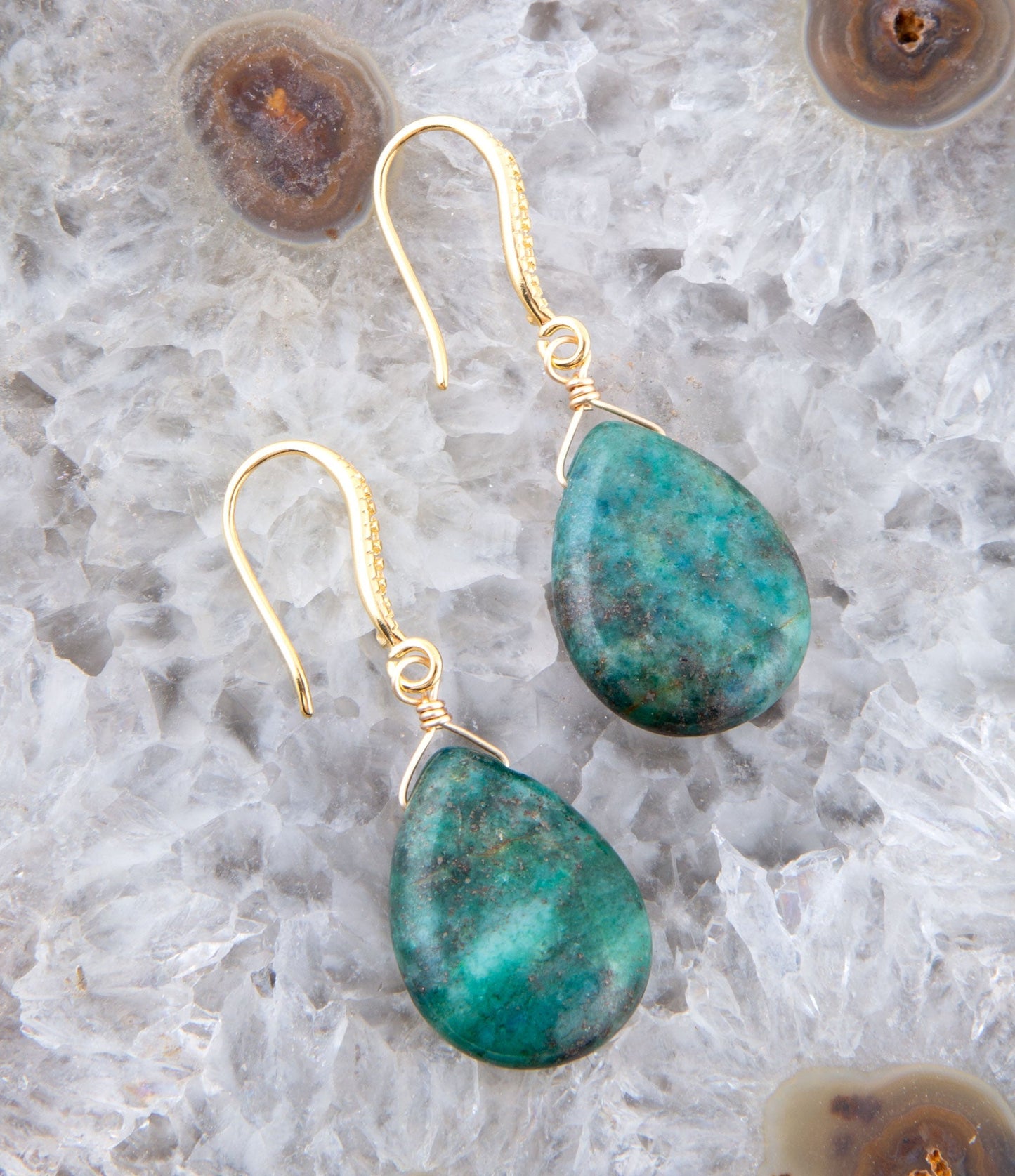 Barse Mix of Blue and Green Chrysocolla Golden Drop Earrings