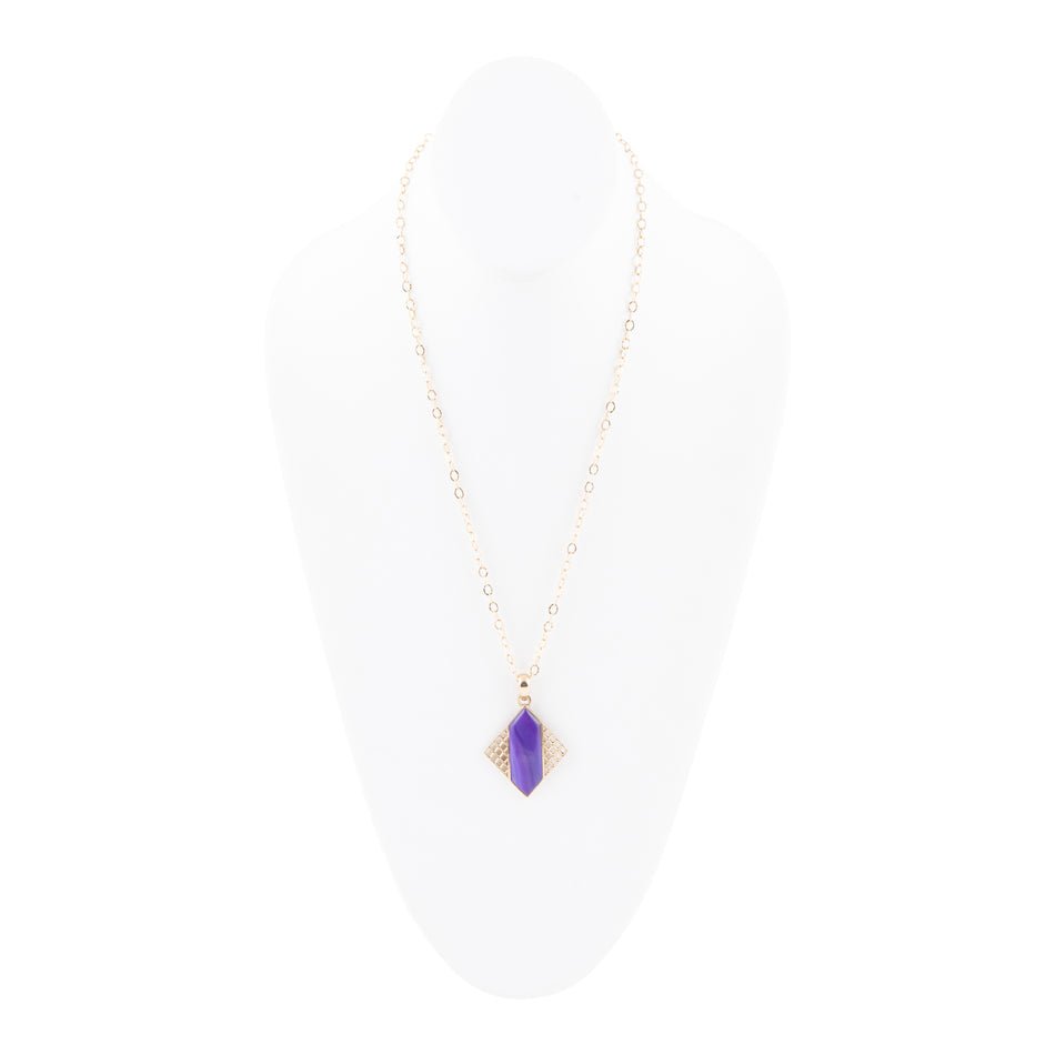Motif Purple Agate and Golden Bronze Pendant Necklace
