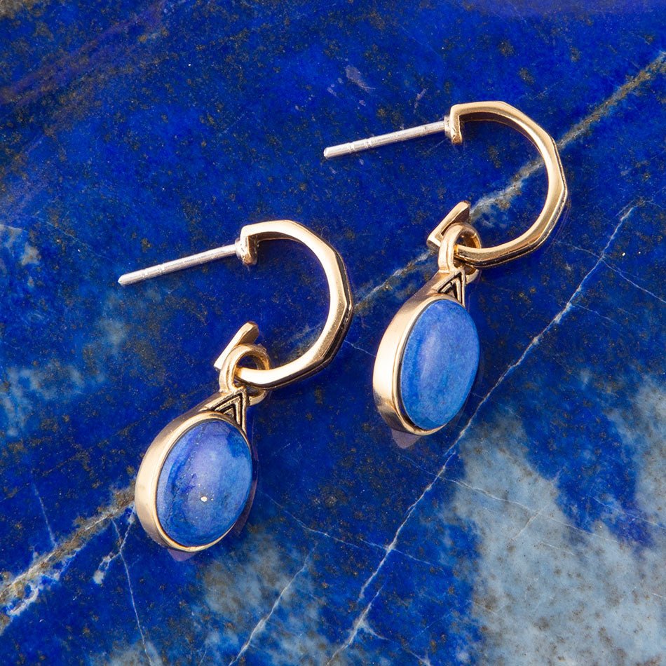 Barse Nova Half-Hoop Blue Lapis and Golden Earrings